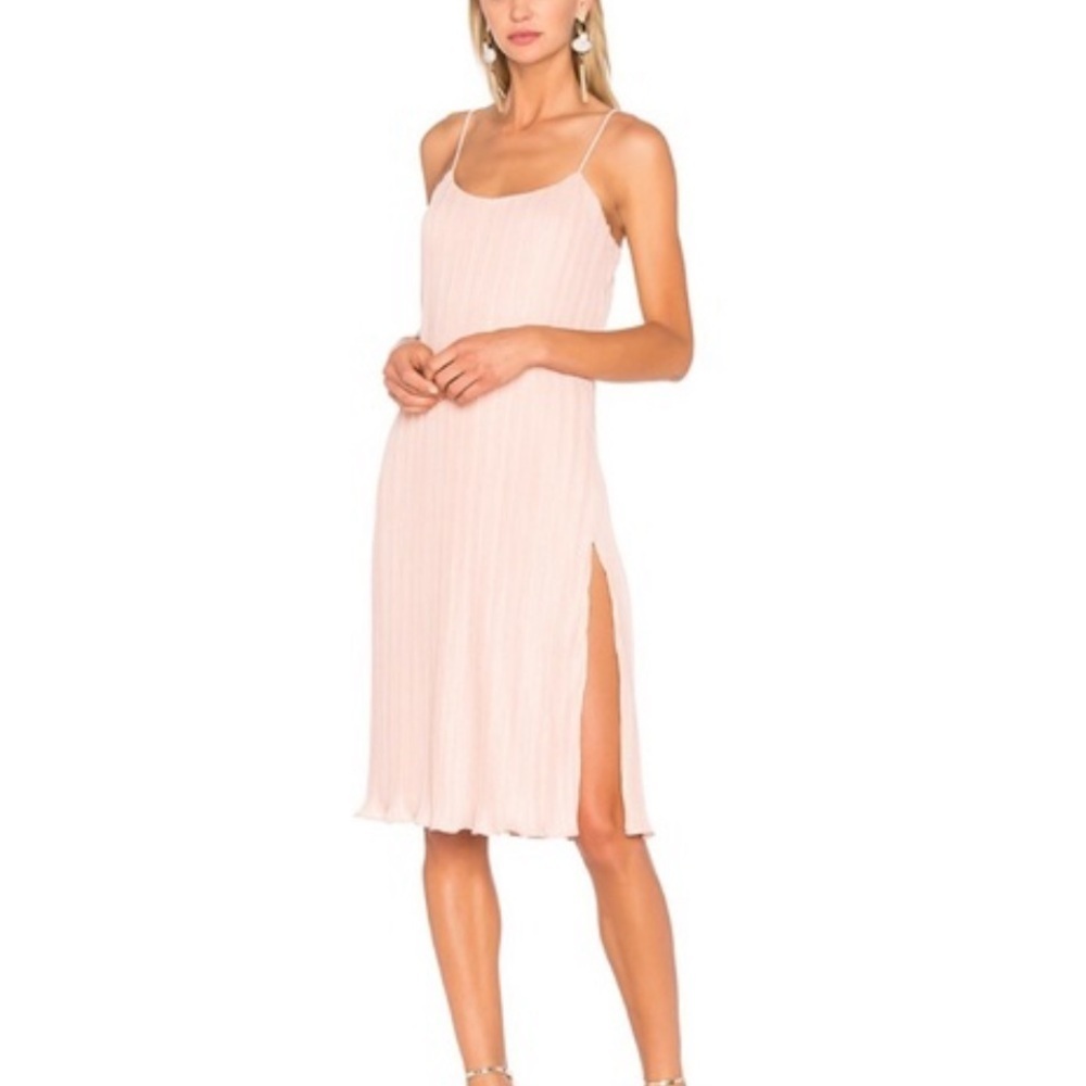 NBD Revolve Pink Pleated Cami Double Slit Dress Size Large Formal Feminine